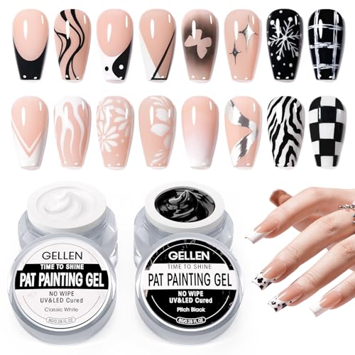 GELLEN Black & White Nail Painting Gel Set - 2Pcs 8g No Wipe Art Gel for Nails
