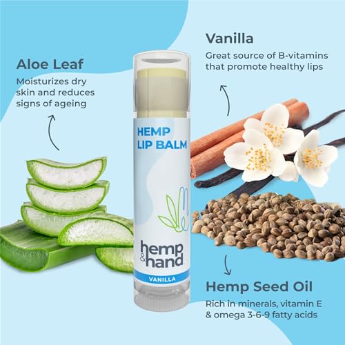 Organic Vanilla Hemp Lip Balm with Beeswax, Coconut Oil and Vitamin E - by Hemp and Hand (1-Pack)