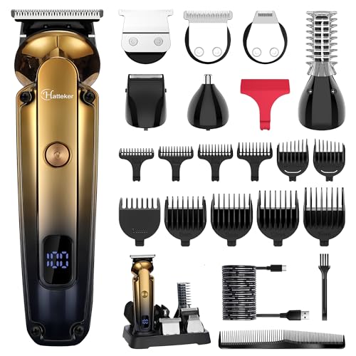 Hatteker 6-in-1 Beard Trimmer Kit - Waterproof Cordless Hair Clipper, Nose & Body Groomer