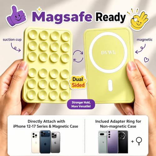 Magnetic Phone Grip with Suction Cups for MagSafe Compatible Devices - Baby Yellow