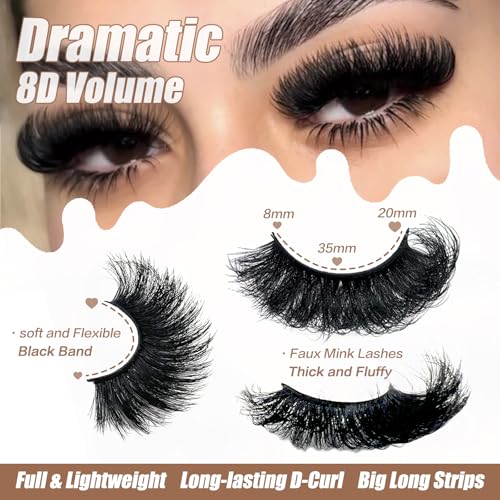 Fluffy Mink Lashes 14 Pairs - 20mm D Curl Volume Eyelashes