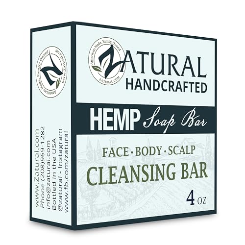 Zatural 100% Natural Hemp Bar Soap | Gentle Cleansing & Moisturizing Body Soap with Pure Botanical Ingredients | Rich Lather Formula (3 Bars)