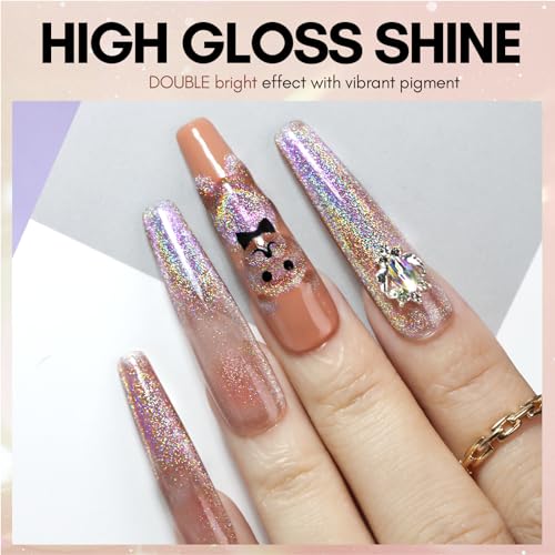 Makartt Cat Eye Gel Nail Polish Universal Rainbow Holographic Gel Polish Bronze Gaze Sparkly Glitter Unique Magnetic Effect Nail Gel for DIY Nail Art UV LED Soak Off Manicure 10ml