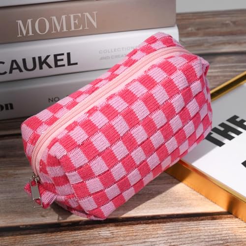 SOIDRAM 2 Pack Checkered Makeup Bag 7x4 Pink