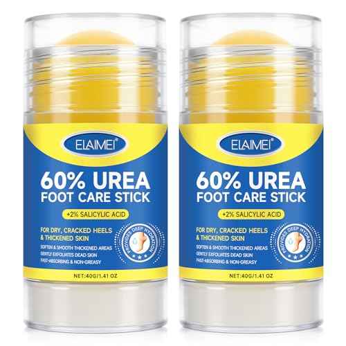 60% Urea Cream Stick plus 2% Salicylic Acid, Maximum Strength Urea Foot Cream Callus Remover for Dry Cracked Heels, Hands, Knees,Exfoliating Moisturizer, Dead Skin Remover Foot Balm 1.4oz (2pcs)