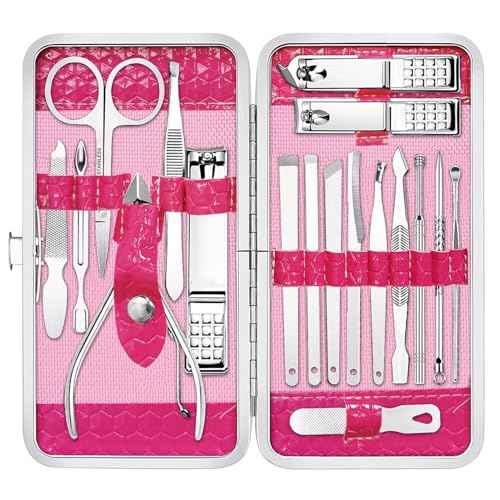 Yougai Manicure Set Professional Nail Clippers Set, 18Pcs Manicure Kit Stainless Steel Nail Kit for Women, Pedicure Set Nail Grooming Kit with Travel Case