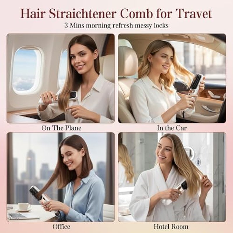 CELLBELL Go Brush Pro Cordless Hair Straightener Brush - Portable Ceramic Styling Tool with 4 Heat Modes & LED Display