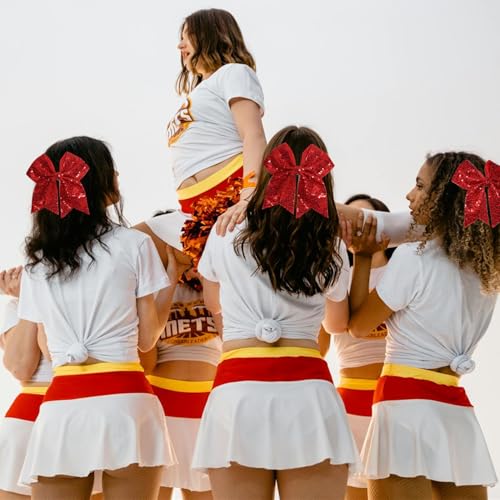 7 Inch Sequin Red Hair Bow Clips, Large Glitter Cheer Bow Clip, Halloween Hair Clip, Big Bows for Hair Clip Gift Hair Accessories for Teens Girls Kids Women (Christmas Red)