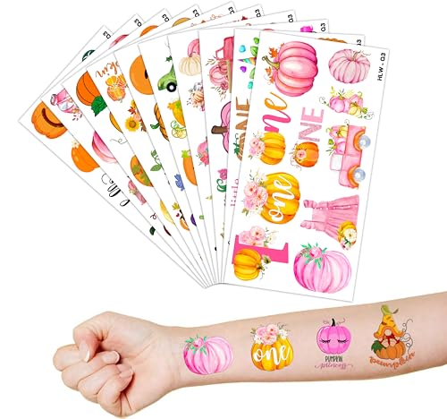 Fall Temporary Tattoos for Kids - 100 Pack Pumpkins