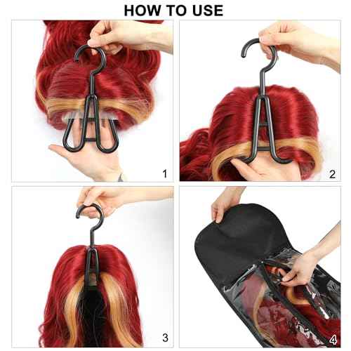 Hair Extension Holder 3Pcs Wig Storage Bags with Hanger, Wig Holder Wig Storage for Multiple Wigs, Breathable Dust-proof Extra Long Wig Bags for Hair Extensions & Accessories (Hot Pink)