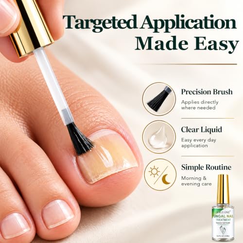 Toenail Fungus Treatment with 25% Undecylenic Acid - Clear Brush-On Nail Care for Thick Yellow Nails
