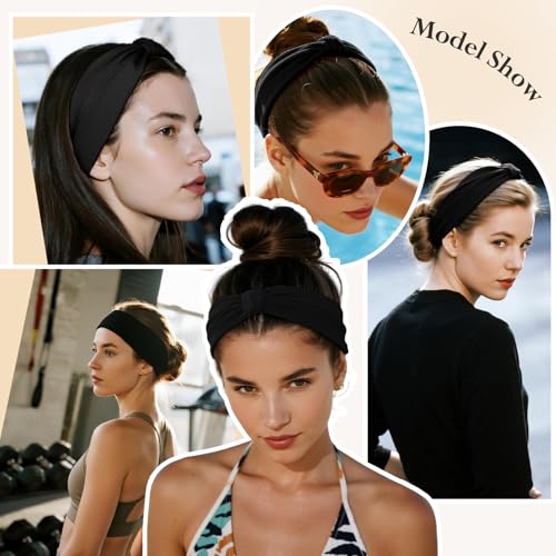 Wide Non-Slip Headbands for Women, 6-Pack Black