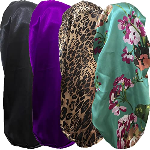 4 Pcs Satin Bonnet Set for Women - Soft Silky Sleep Caps