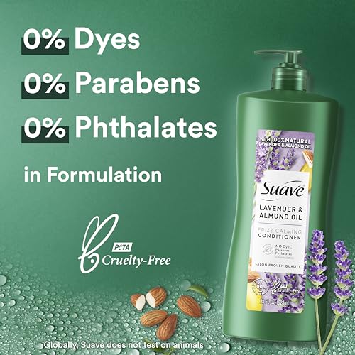 Suave Natural Lavender & Almond Oil Conditioner, Anti Frizz, No Dyes, No Parabens, No Phthalates, 28 oz Pack of 4