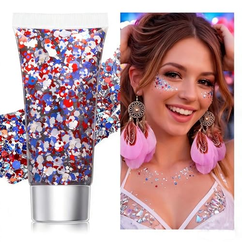 4th of July Body Glitter Stick - Red White Blue, 2 Pack