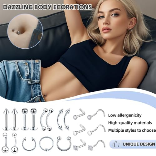80pc Nose Piercing Kit - 316L Stainless Steel Jewelry & Needles