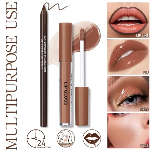 HOSAILY Lip Gloss & Liner Combo Set – Brown