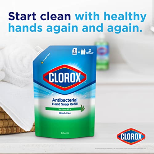 Clorox Antibacterial Liquid Hand Soap Refill, Soothing Aloe Scent | Liquid Hand Washing Soap Refill Washes Away Germs and Bacteria on Skin, 34 Oz Hand Soap