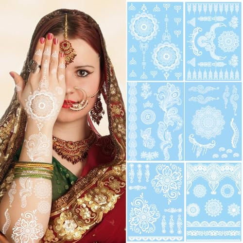 Henna Tattoo Stickers - 10 Sheet White Flower & Lace Designs
