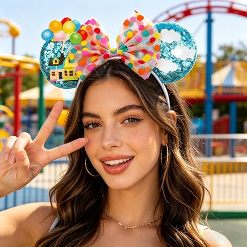 Bianbaistar Blue Balloon Mouse Ears Headband with Cloud & House Accents - Vibrant Party Accessory