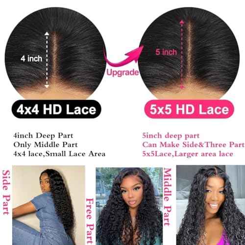 Glueless Wigs Human Hair Pre Plucked Pre Cut Wear and Go Deep Wave Lace Front Wigs Human Hair for Beginners Upgraded No Glue Pre Cut 5x5 Hd Lace Closure Wigs for Black Women Human Hair 16 Inch