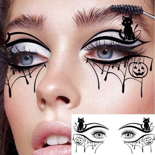 Halloween Eye Temporary Tattoos 7 Sheets - Spider Web & Skull