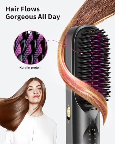 Bopcal Cordless Hair Straightener Brush - Mini Portable Ionic Comb
