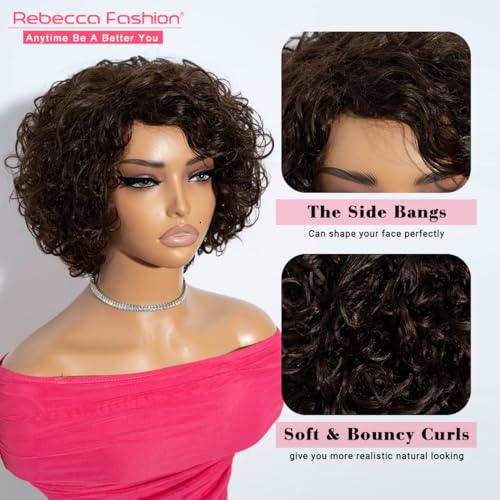 Short Curly Bob Wig for Black Women - 100% Human Hair, Chocolate Brown