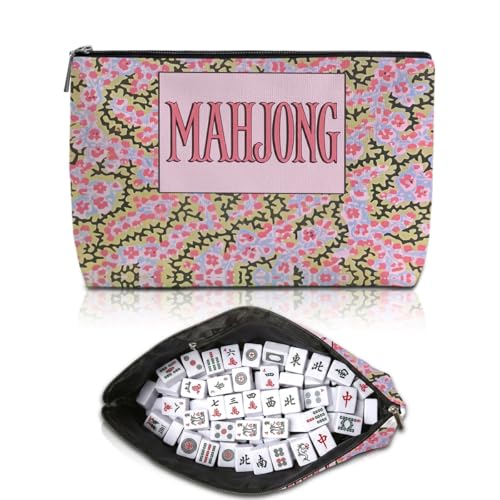 American Mahjong Tile Bag with Zipper - Floral Canvas