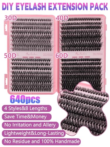 Lash Clusters Kit 640 Pcs with Glue & Remover – D Curl Eyelash Extensions