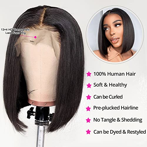 Hoacon Bob Wig Human Hair 13x4 Frontal Lace Wigs HD Bob Lace Front Wigs Human Hair for Women 180% Density Short Bob Wigs Straight Glueless Wigs Pre Plucked With Baby Hair 10 Inch