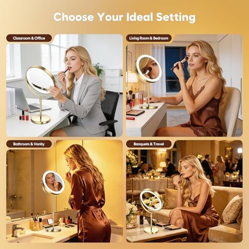 30X Dual-Sided LED Makeup Mirror with Lights - Adjustable & Rotating