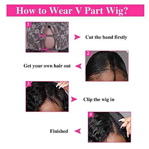 Curly V Part Human Hair Wigs No Leave Out Brazilian Human Hair Wig For Black Women Curly Bob Wig Upgrade U Part Wigs NO Glueless 180% Density Natural Black 12 Inch