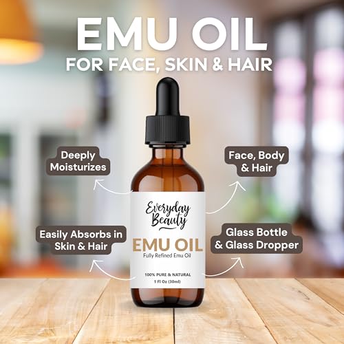 Pure Australian Emu Oil - All Natural 6X Refined for Face, Skin and Hair - Highly Effective Hydration for Sensitive Skin & Hair Growth Perfect for Scars & Blemishes - 1 Fl Oz Glass Bottle & Dropper