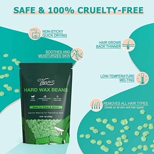 VENNCO Aloe Wax Beads 1lb for Sensitive Skin - Hard Wax For Coarse Hair Removal (Aloe Infused)