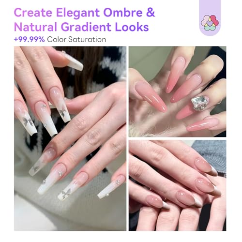 SAVILAND Dilution-Free Airbrush Gel Nail Polish: 6PCS 20ml White Pink Nude Airbrush Paint for Nails 0-Acetone Non-Toxic Airbrush for Nails Gel 28 Days Lasting for Ombre French Nail Art Party