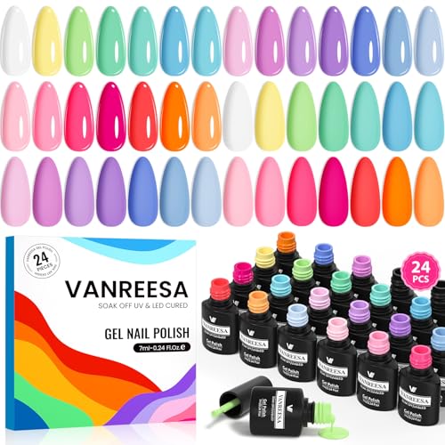 VANREESA Sweet Juice Pastel Gel Nail Polish Set - 21 Colors with Base & Top Coats