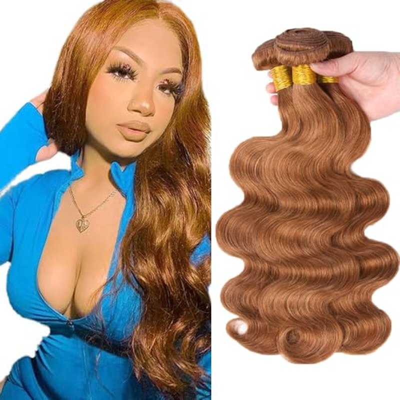 #30 Light Brown Body Wave Human Hair Bundles 20 22 24 inch