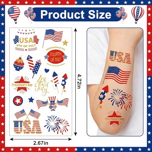 4th of July Temporary Tattoos Waterproof 10 Sheets
