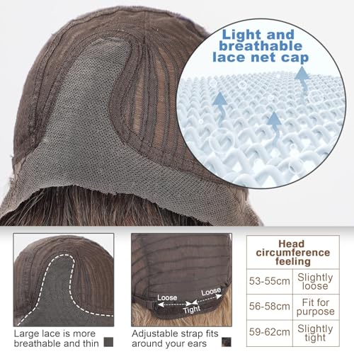 Haircube Short Ombre Blonde Wig with Lace Front, Hand-Tied, Layered Bob w/ Bangs (Blonde Mixed Brown)