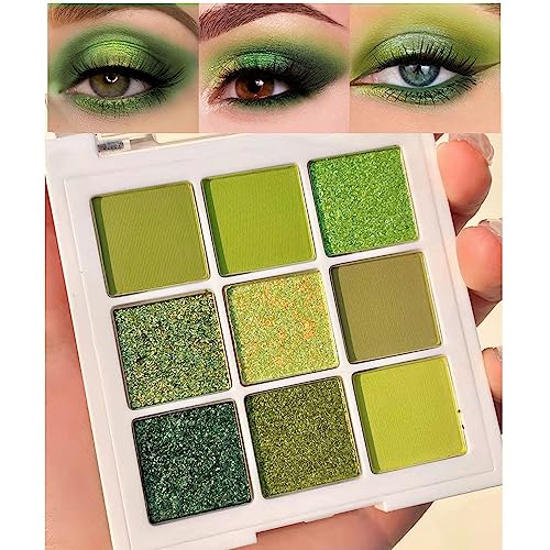 Green Eyeshadow Palette 9 Colors - Matte Shimmer Glitter