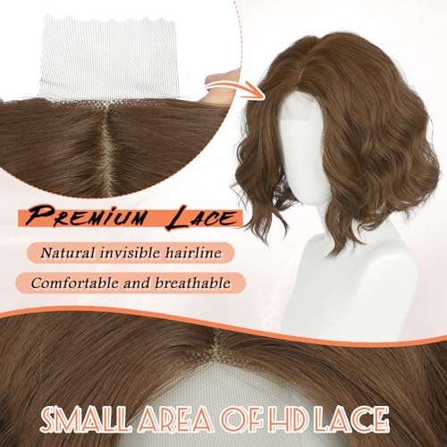 Haloo Brown Bob Wig - Short Soft Wavy Lace Front Synthetic Hair 11 Inch