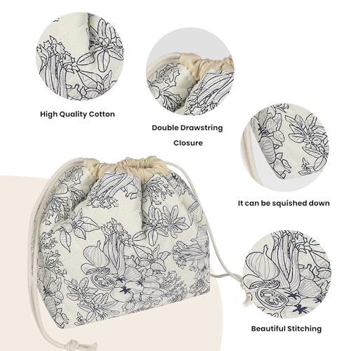 Large Makeup Bag, Cute Drawstring Cosmetic Bag with Canvas Lining, Floral Coquette Aesthetic Toiletry Bag, Travel Make Up Organizer Bag for Women and Girl (Blue Flower)