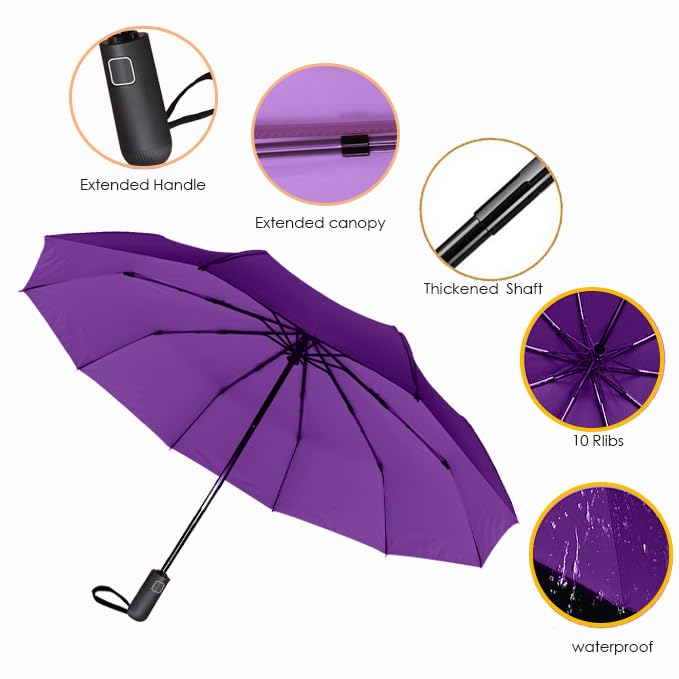 SIEPASA Windproof Travel Compact Umbrella-Automatic Umbrellas for Rain-Compact Folding Umbrella, Travel Umbrella Compact, Portable Windproof Umbrellas for Men Women Teenage.(Purple, 54 Inch)