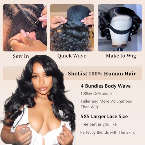 Body Wave Bundles with 5x5 HD Lace Closure - 4 Bundles Brazilian Virgin Hair