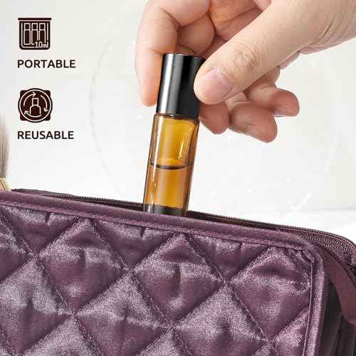 10ml Roller Bottles for Essential Oils(4-Pack), Leak-Proof Amber Glass Roller Ball Applicator, Opener, Droppers, Funnel & Labels, Roll on Bottles for Perfume & DIY Skincare