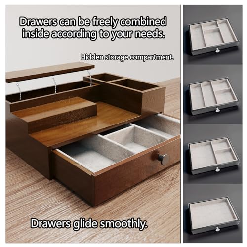 Pine Wood Cologne Stand Organizer for Men, 3 Tier Cologne Display Shelf Organizer with Hidden Compartment and Velvet Lining Drawer, Perfume Display Holder (Brown, 01)