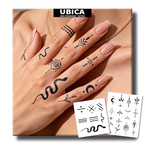 Semi Permanent Tattoos for Women, 2 Sheets Dainty Mini Tiny Fingers Temporary Tattoos, 2 Weeks Moon Star Leaf Floral Snake Lines Dots Fake Tattoos for Hand Neck, Waterproof & Non-Reflective