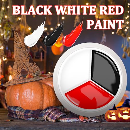 White Black Red Face Body Paint,Blendable Halloween Face Body Paint Clown Special Effects Makeup Kit,Highly Pigmented Washable Cream Body Painting for Halloween Clown Cosplay Theme Parties Costume