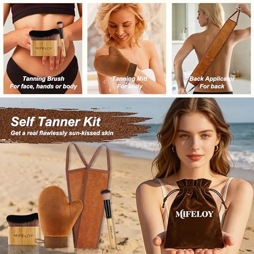 4-in-1 Self Tanning Mitt Kit with Back Applicator & Brushes